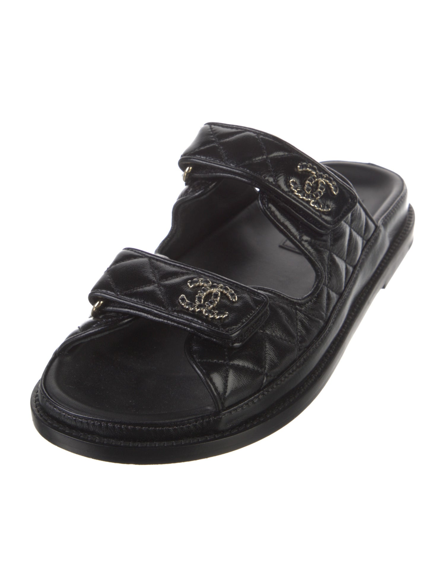 Chanel Interlocking CC Logo Leather Slides