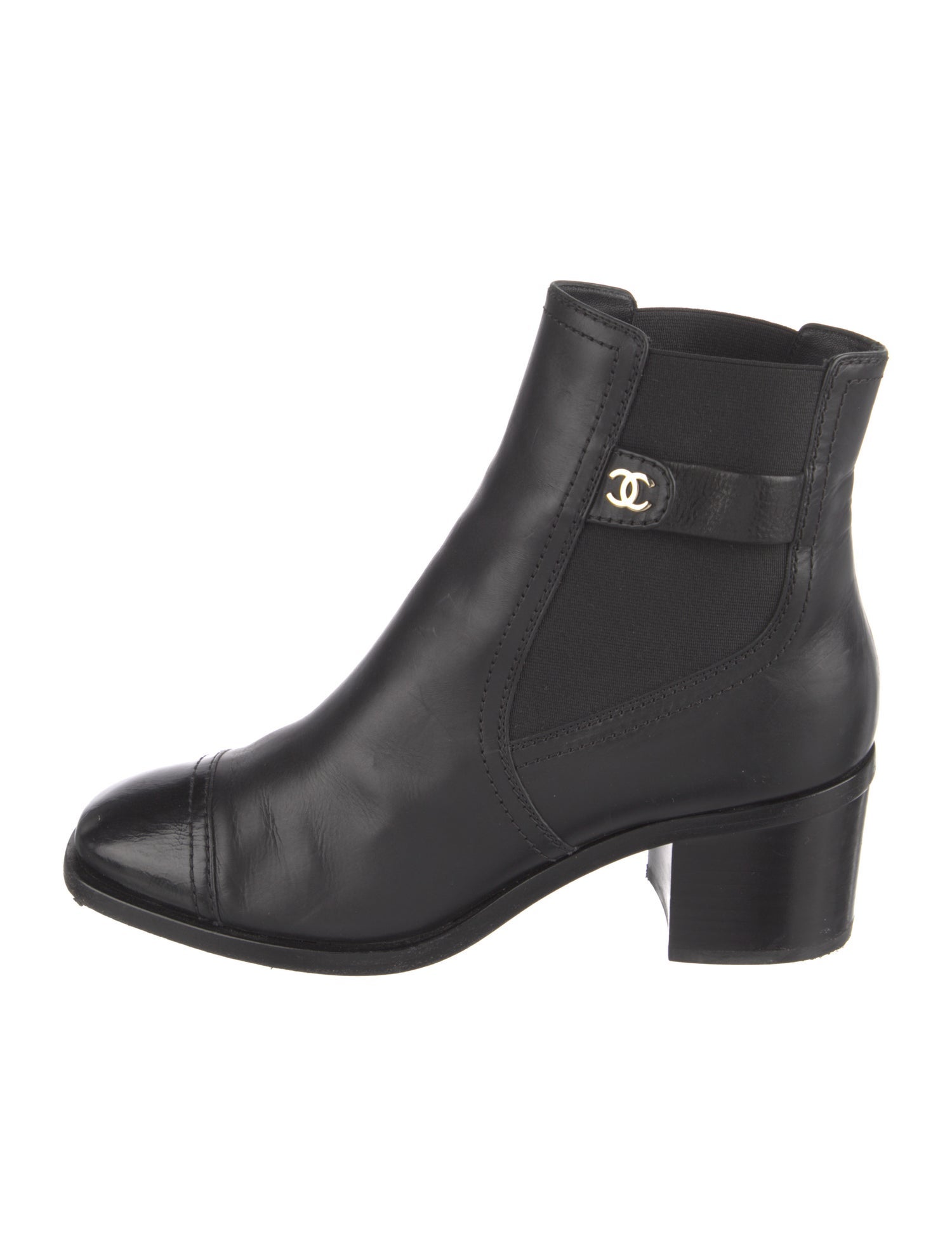 Chanel Interlocking CC Logo Leather Chelsea Boots