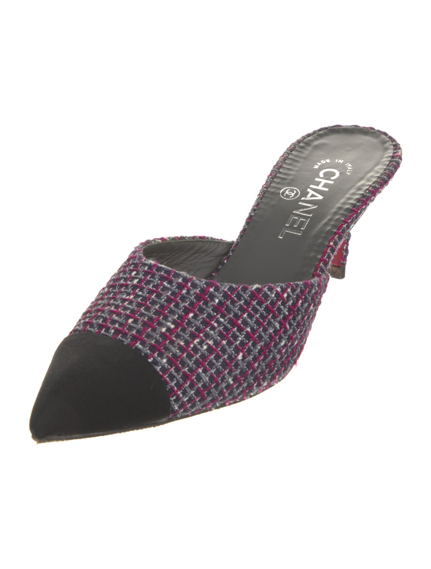Chanel Interlocking CC Logo Tweed Mules