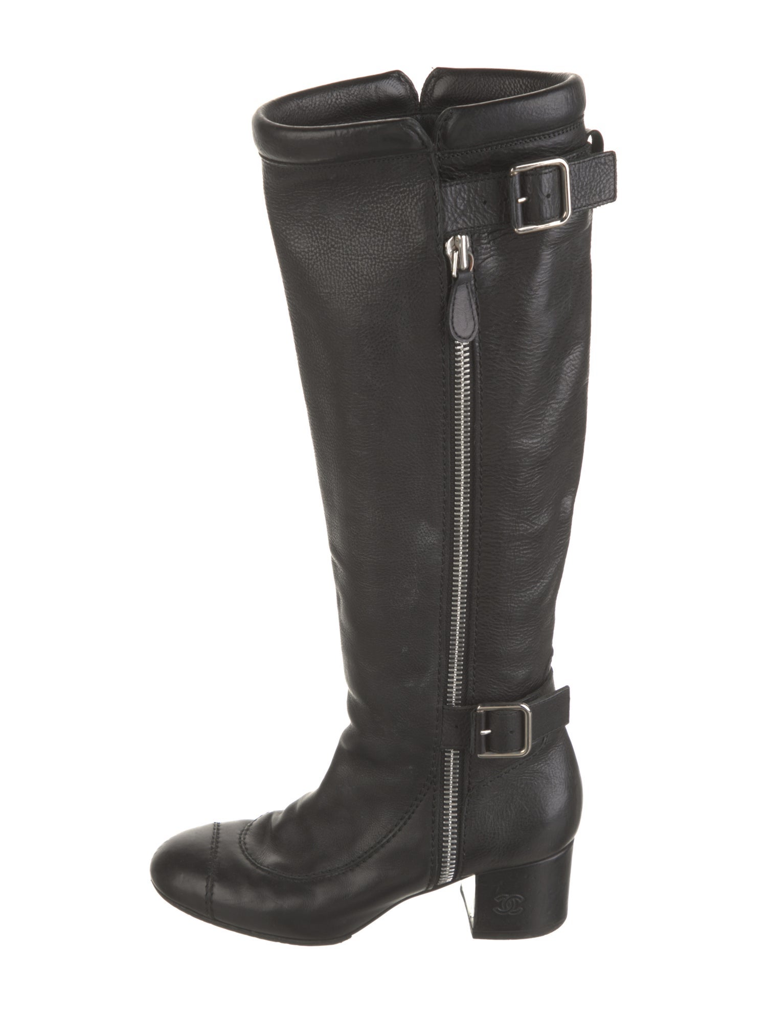 Chanel Interlocking CC Logo Leather Riding Boots