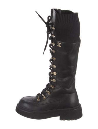 Chanel Interlocking CC Logo Leather Combat Boots