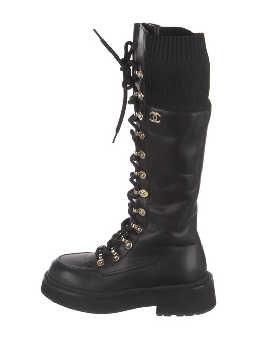 Chanel Interlocking CC Logo Leather Combat Boots