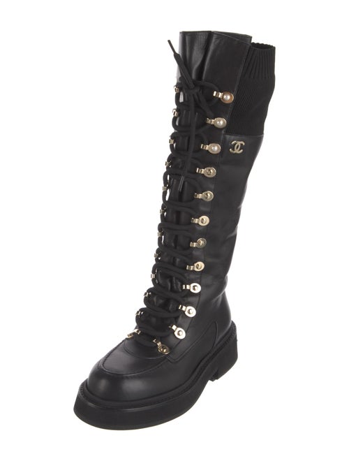 Chanel Interlocking CC Logo Leather Combat Boots