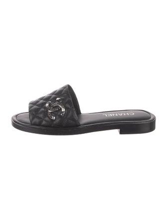 Chanel Interlocking CC Logo Leather Slides