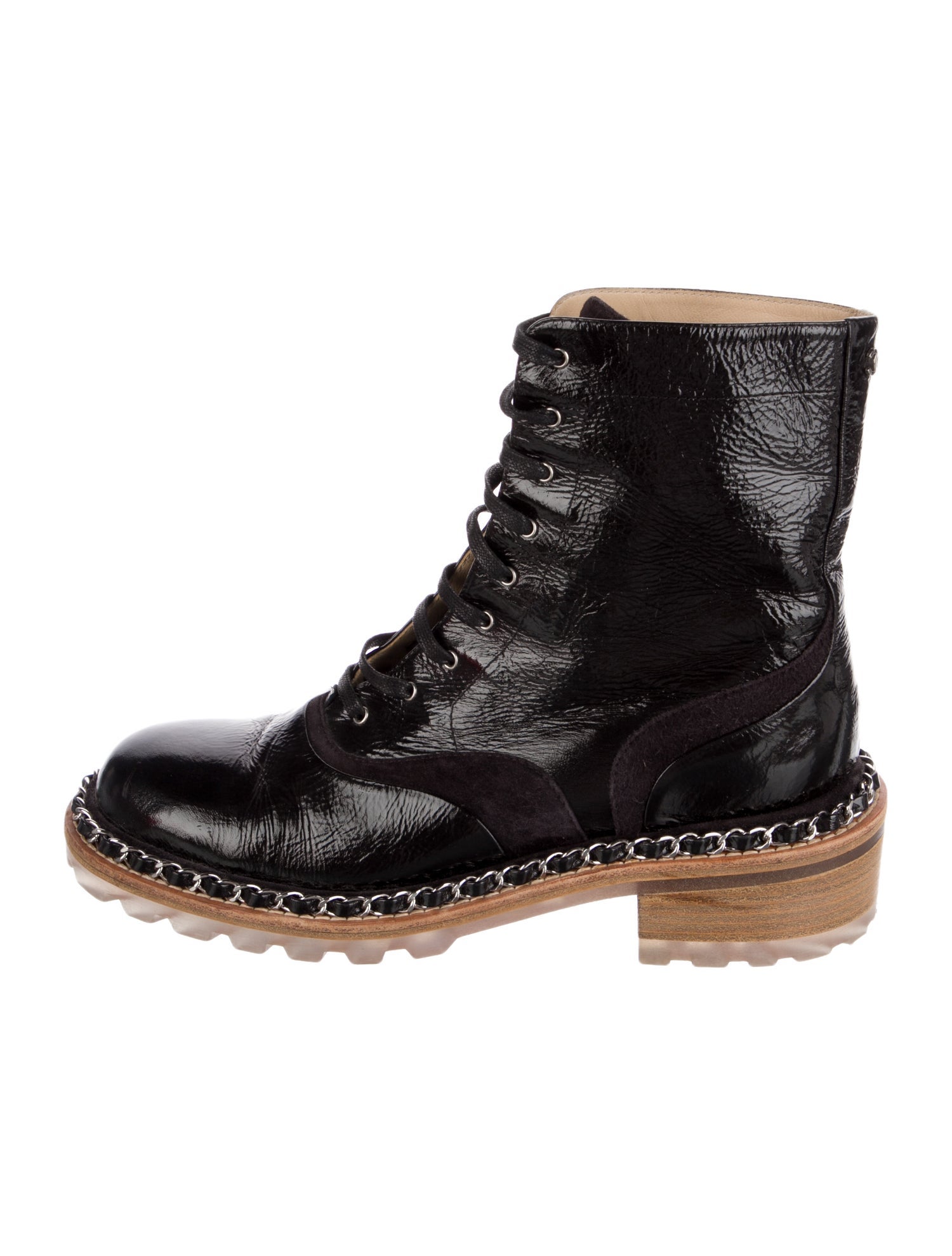Chanel Interlocking CC Logo Patent Leather Combat Boots