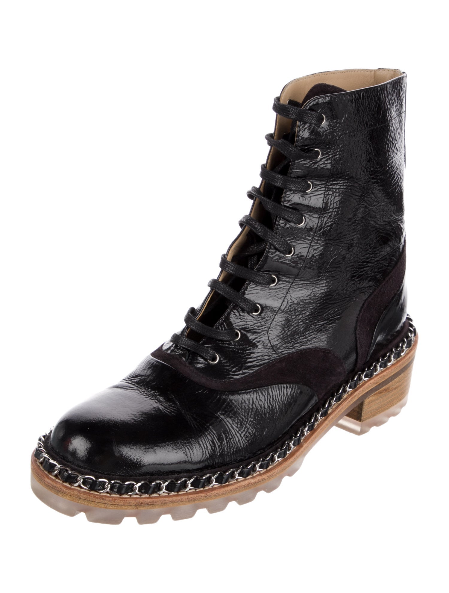 Chanel Interlocking CC Logo Patent Leather Combat Boots