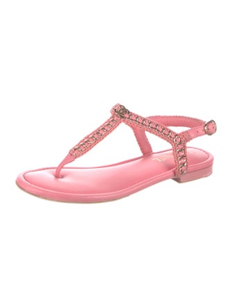 Chanel Interlocking CC Logo Leather T-Strap Sandals
