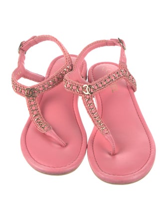 Chanel Interlocking CC Logo Leather T-Strap Sandals