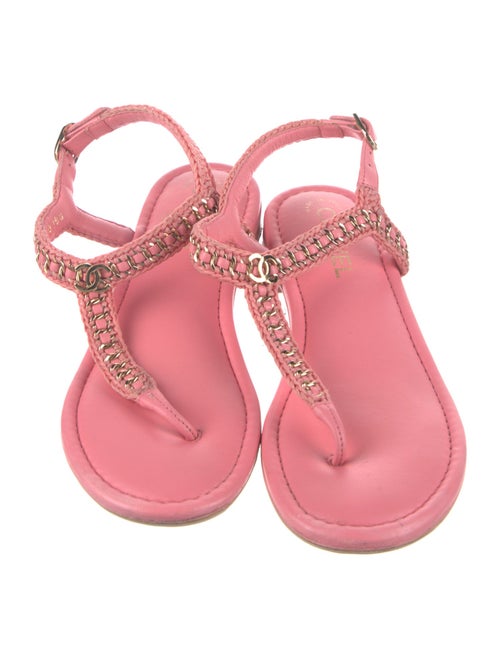 Chanel Interlocking CC Logo Leather T-Strap Sandals