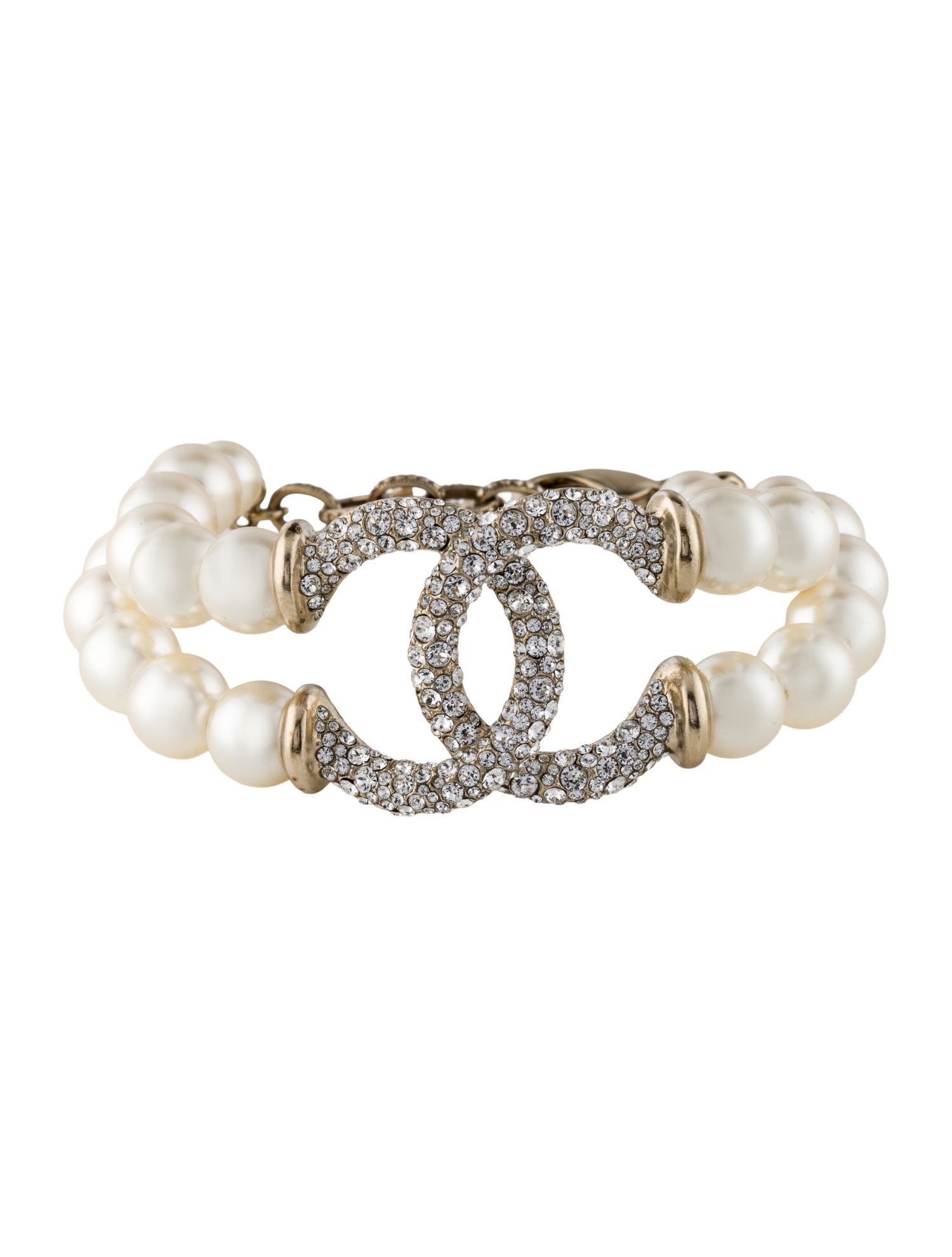 Chanel Faux Pearl & Strass CC Bead Bracelet