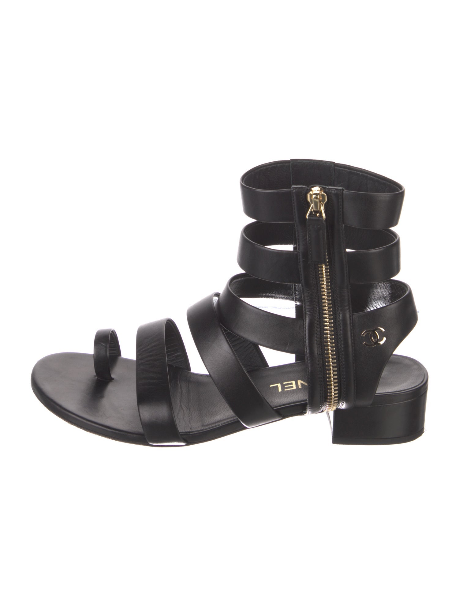 Chanel Interlocking CC Logo Leather Gladiator Sandals