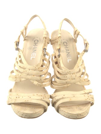 Chanel Interlocking CC Logo Suede Slingback Sandals