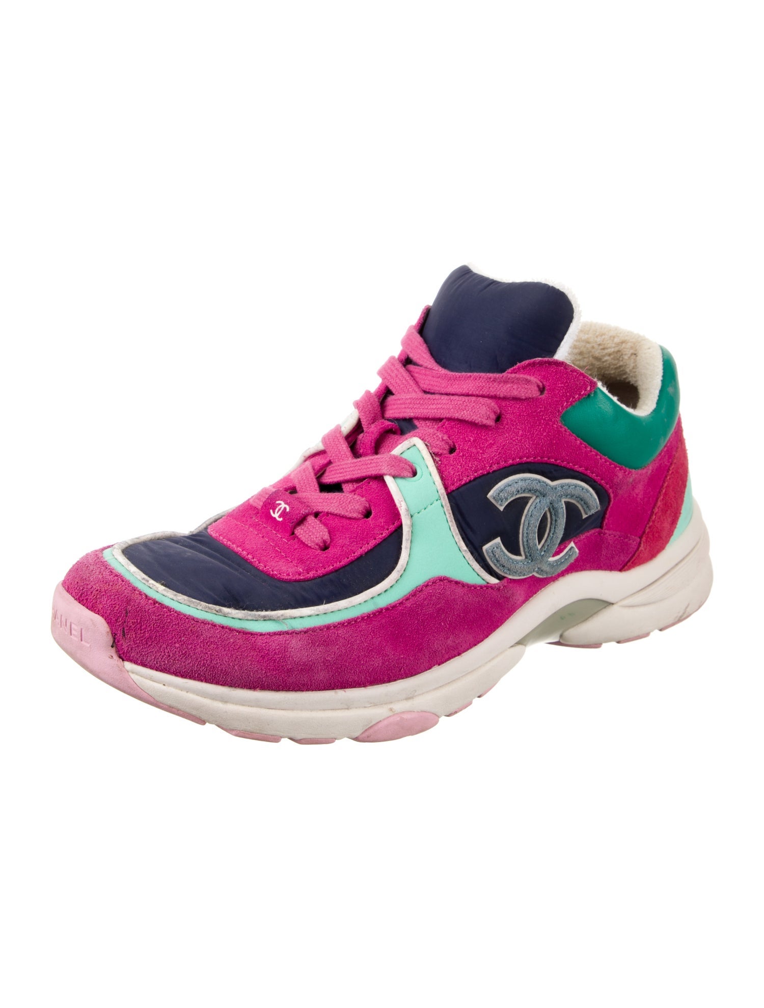 Chanel Interlocking CC Logo Suede Sneakers