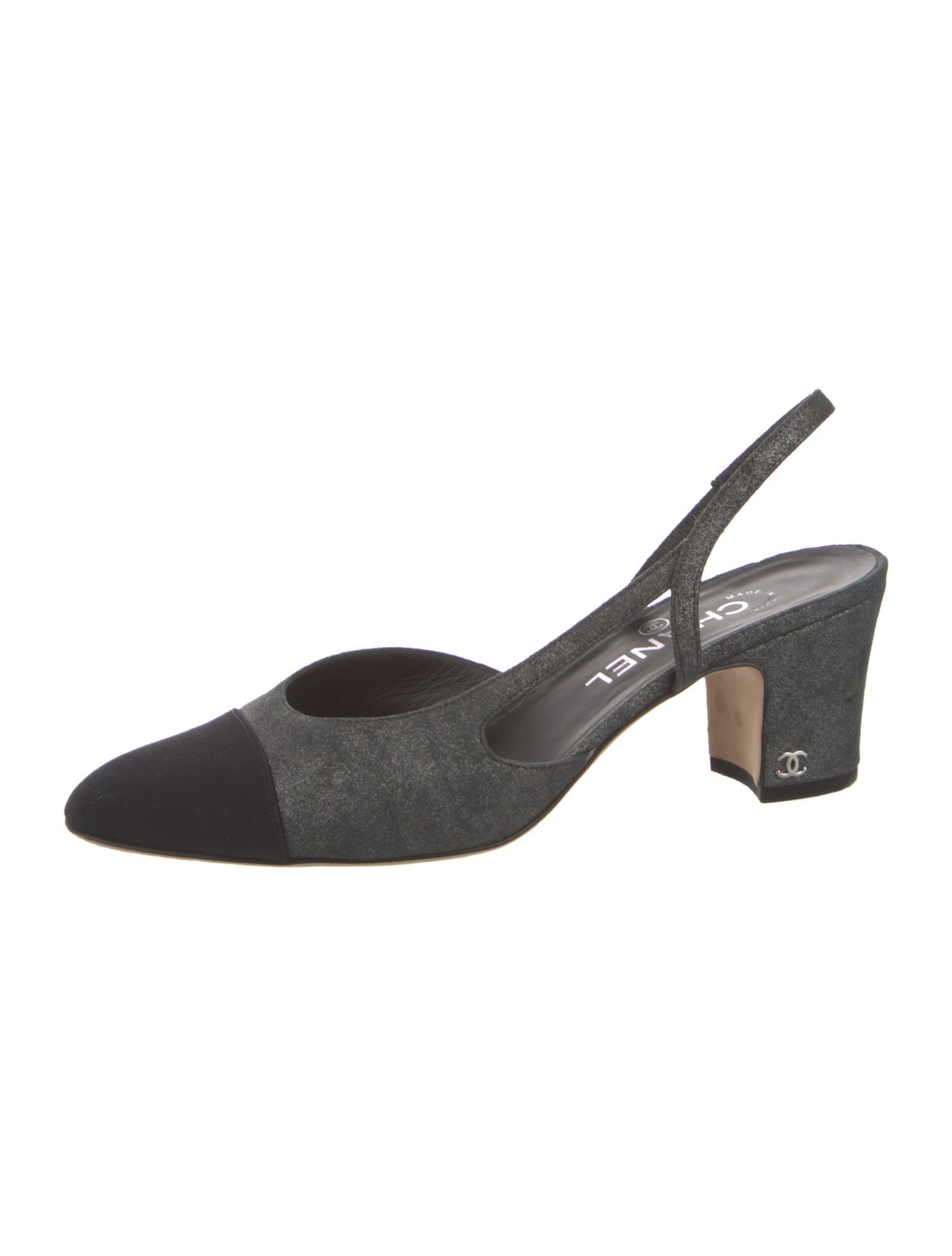 Chanel Interlocking CC Logo Leather Slingback Pumps