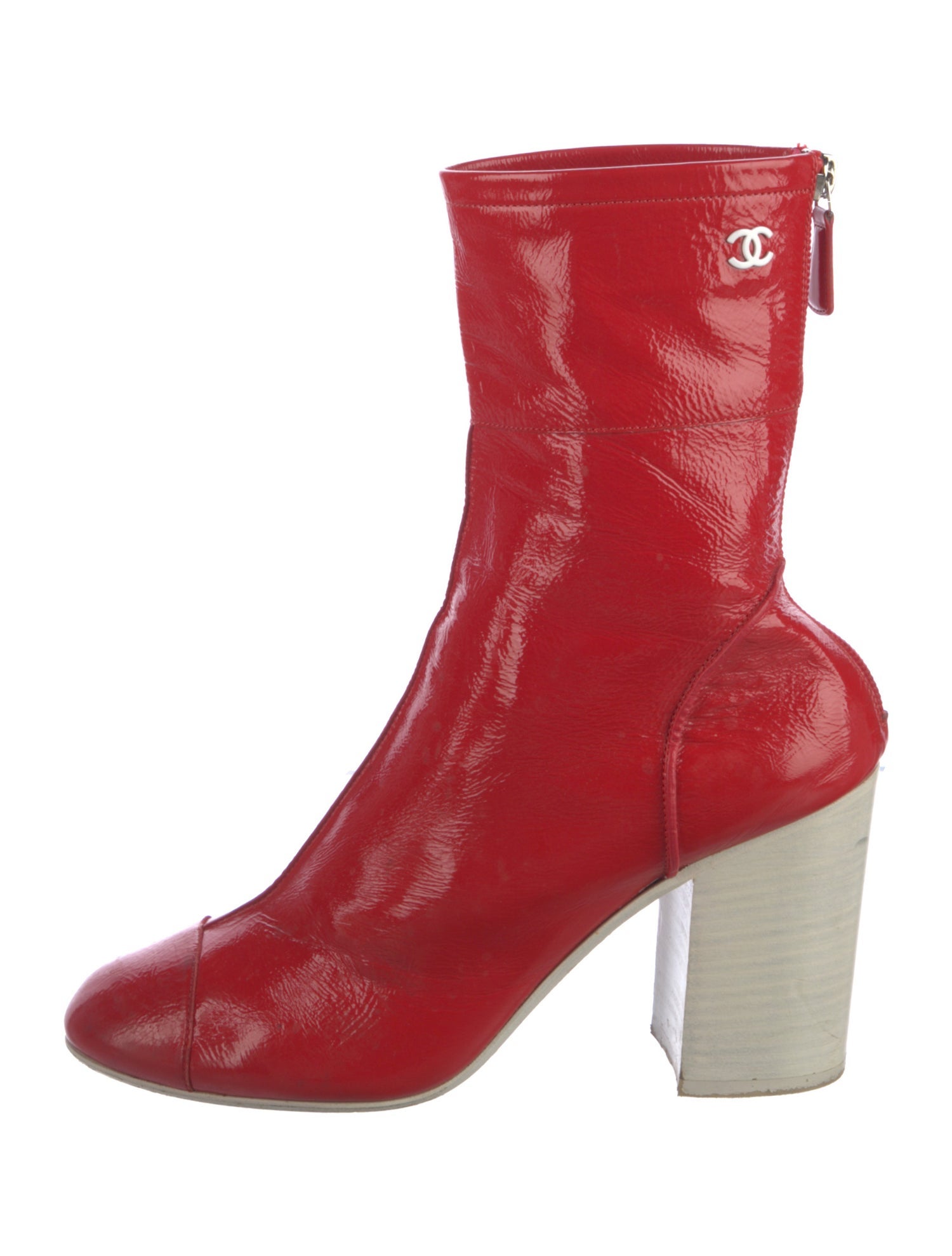 Chanel Interlocking CC Logo Patent Leather Sock Boots