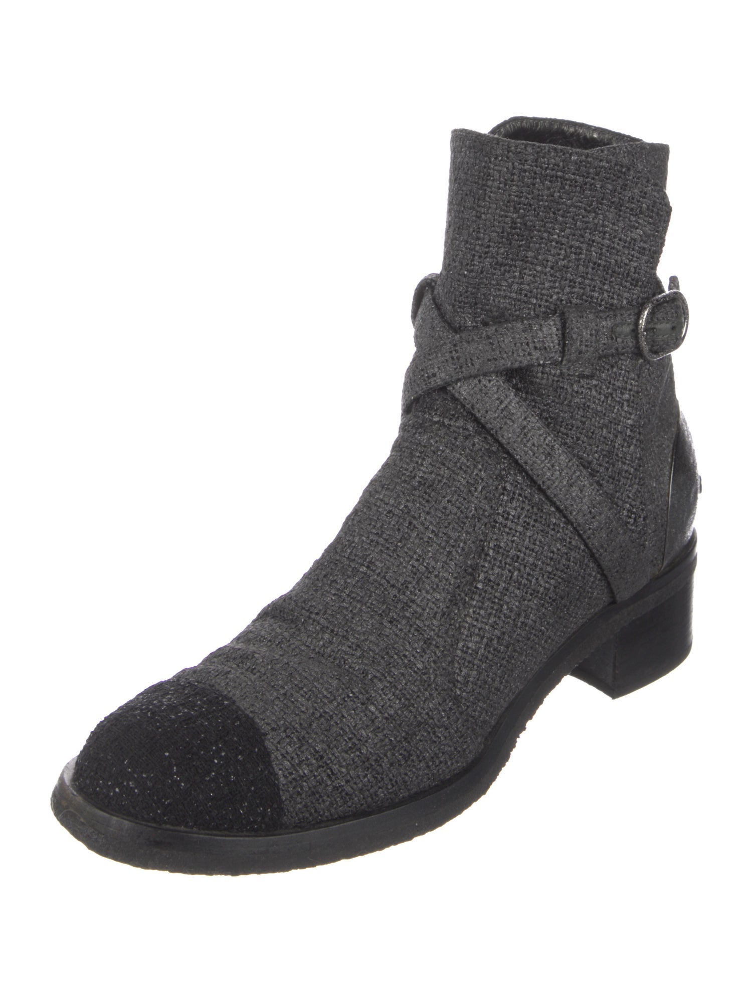 Chanel Interlocking CC Logo Tweed Moto Boots