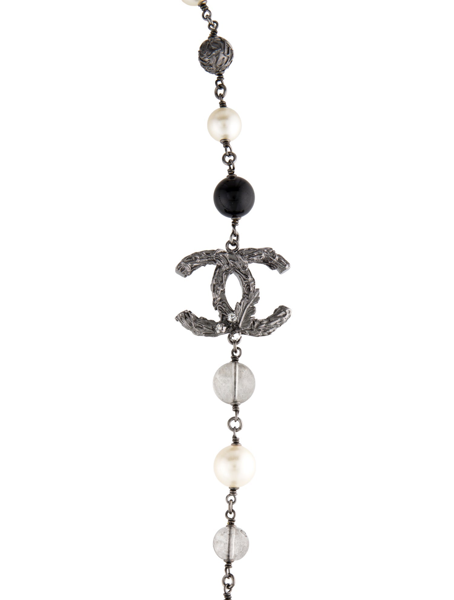 Chanel Faux Pearl, Resin & Strass CC Leaf Station Necklace
