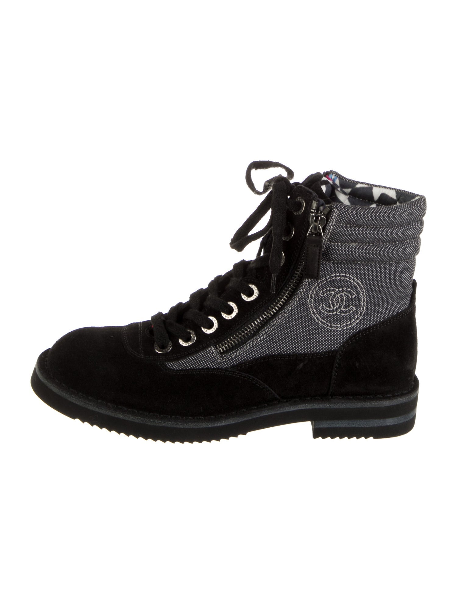 Chanel Interlocking CC Logo Suede Combat Boots