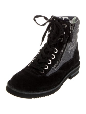 Chanel Interlocking CC Logo Suede Combat Boots