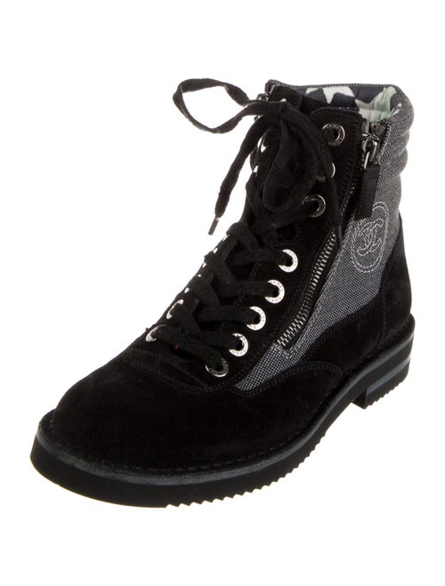Chanel Interlocking CC Logo Suede Combat Boots