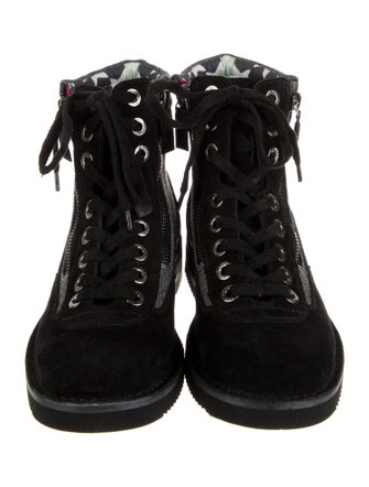 Chanel Interlocking CC Logo Suede Combat Boots