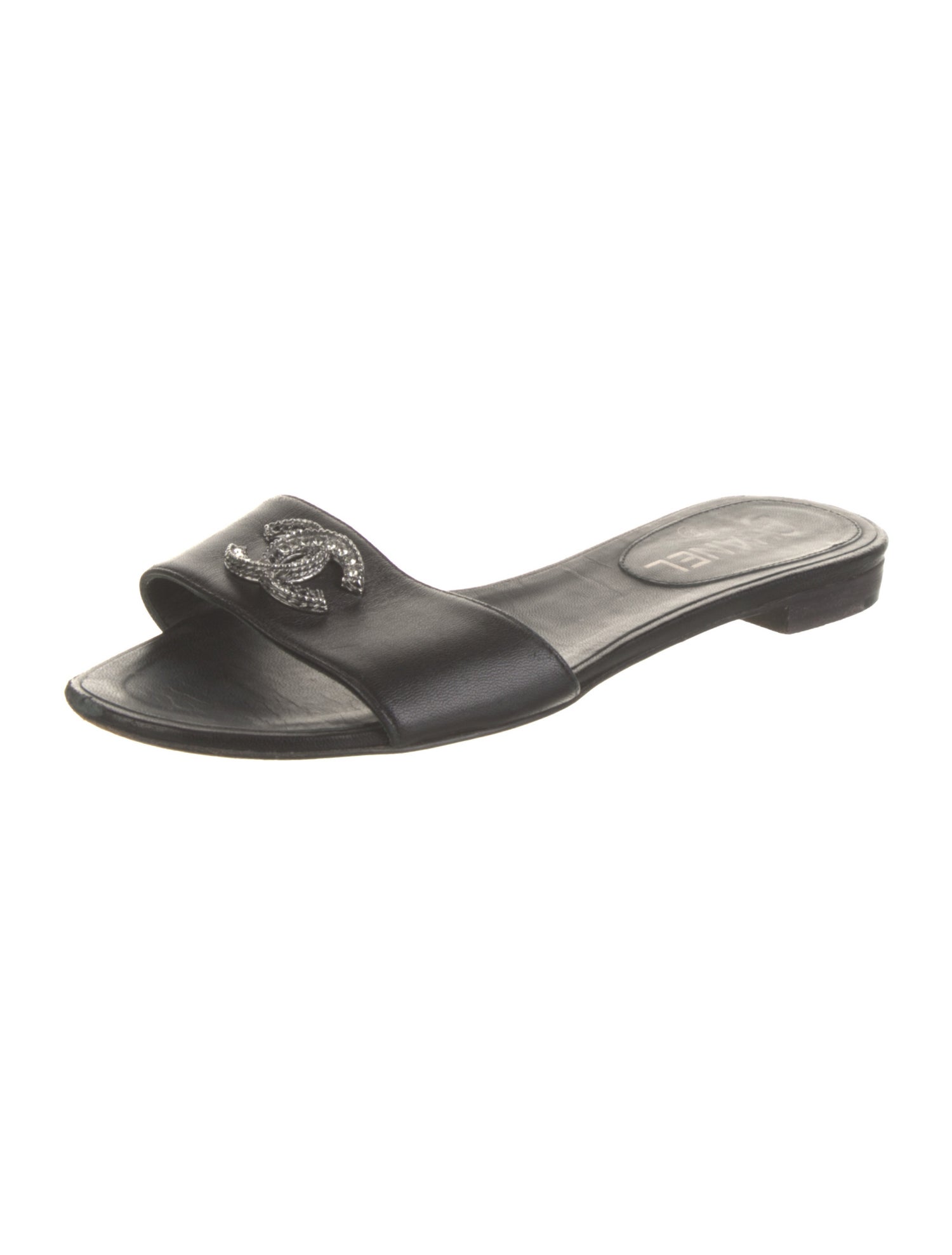 Chanel Interlocking CC Logo Leather Slides