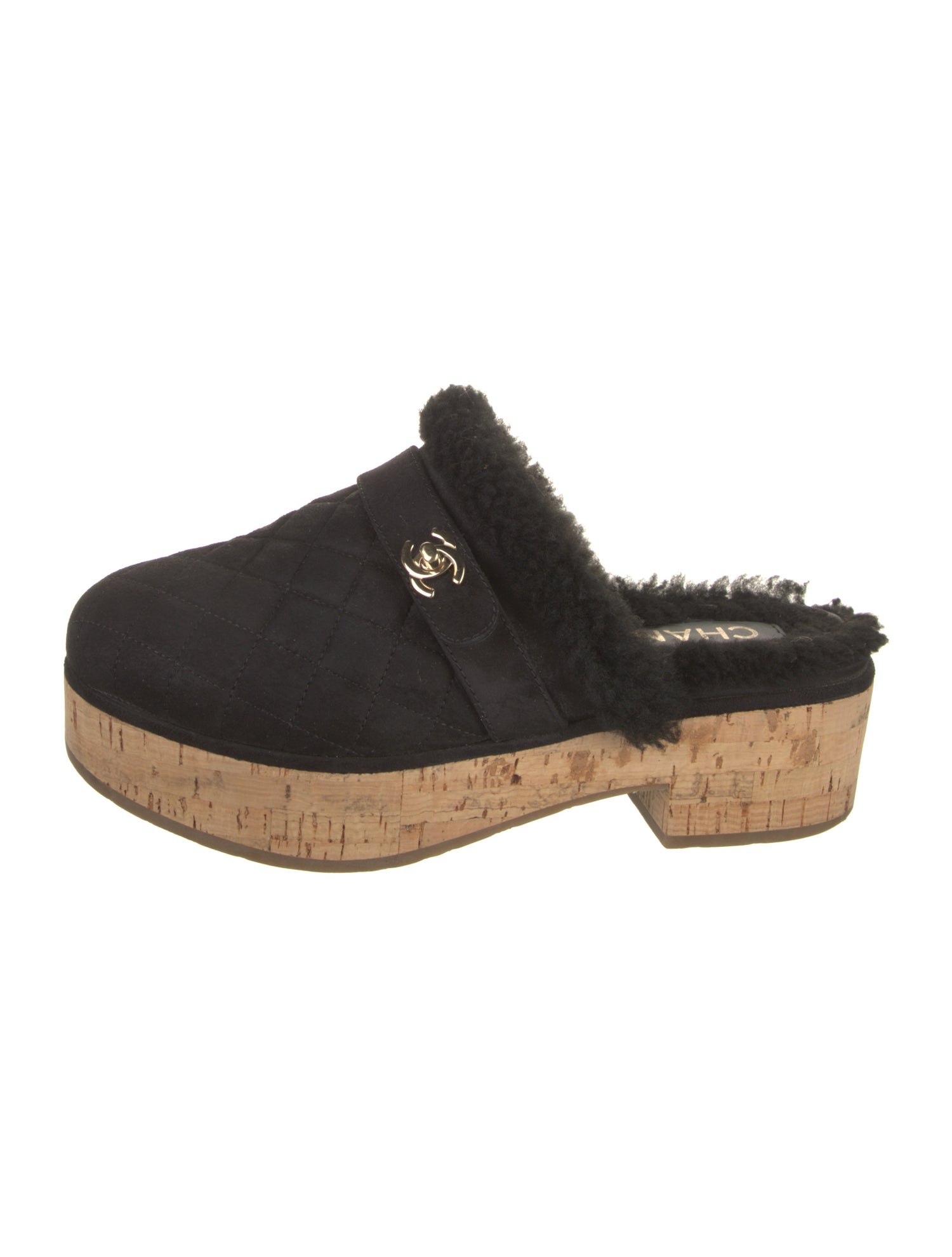 Chanel Interlocking CC Logo Suede Mules