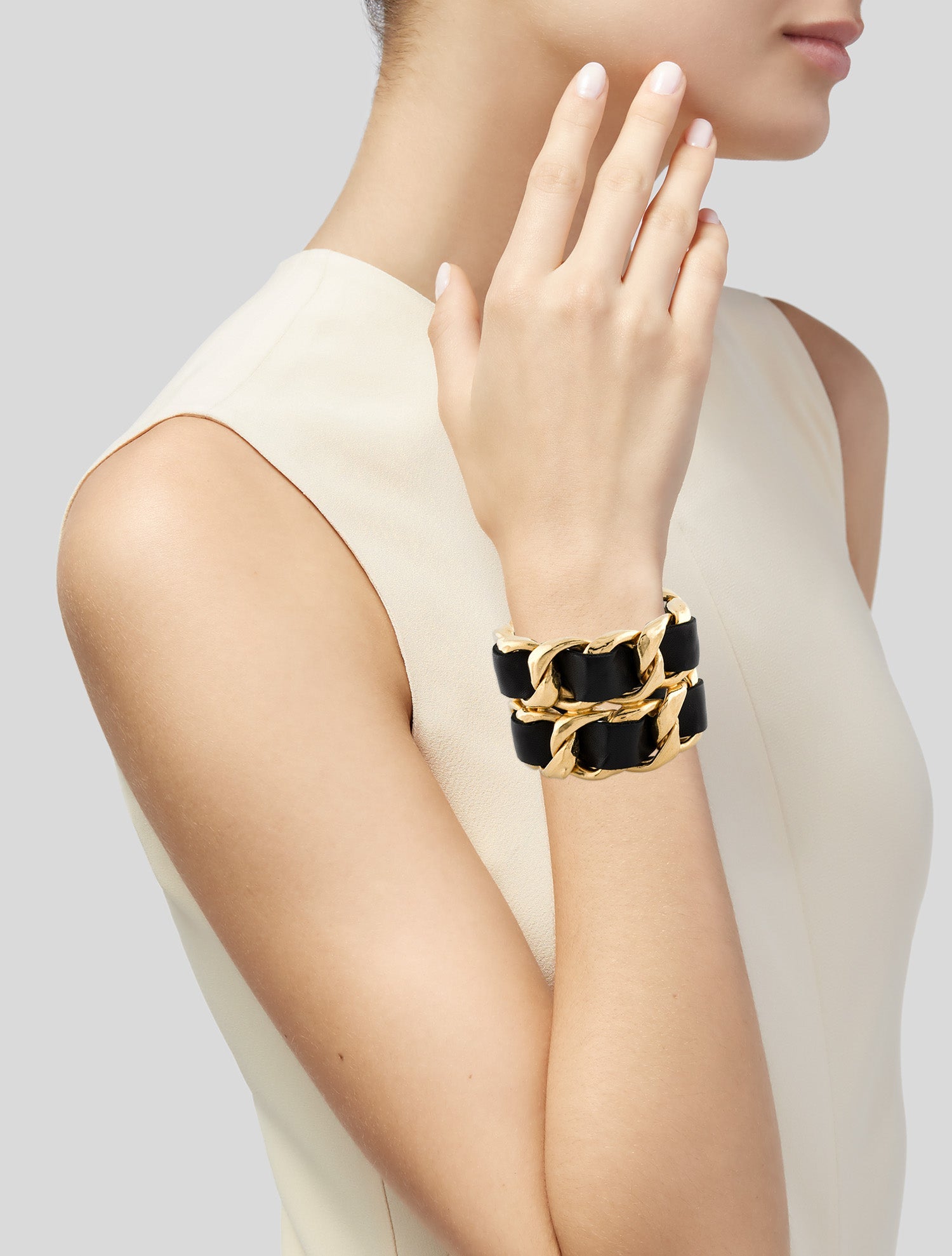Chanel Vintage Leather Woven Cuff