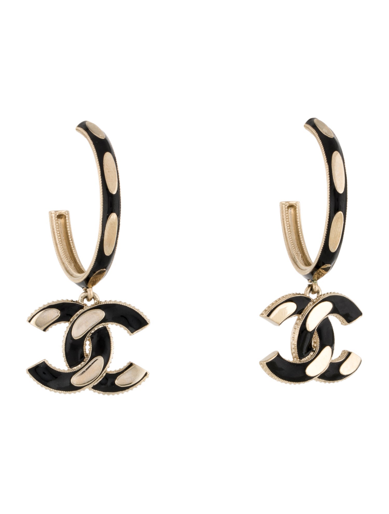 Chanel Enamel CC Drop Hoop Earrings