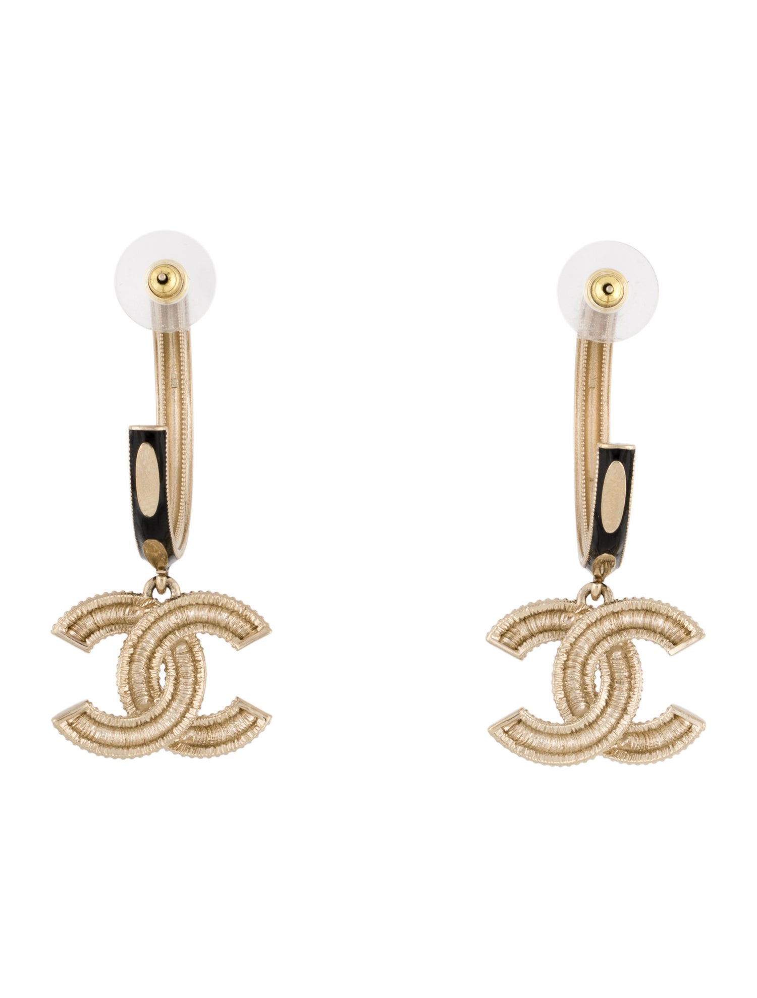 Chanel Enamel CC Drop Hoop Earrings