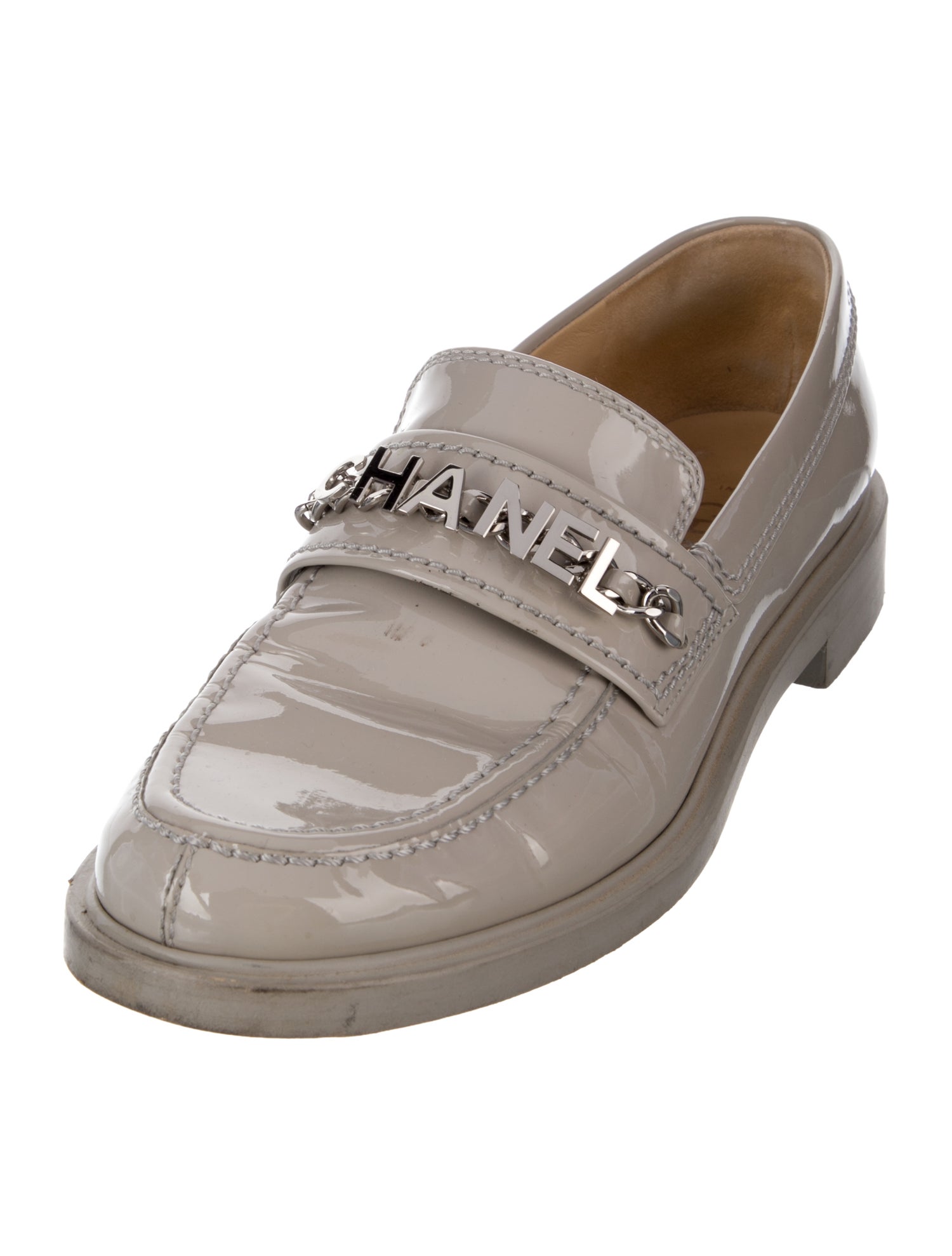 Chanel Interlocking CC Logo Patent Leather Loafers