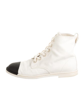 Chanel Interlocking CC Logo Canvas Combat Boots