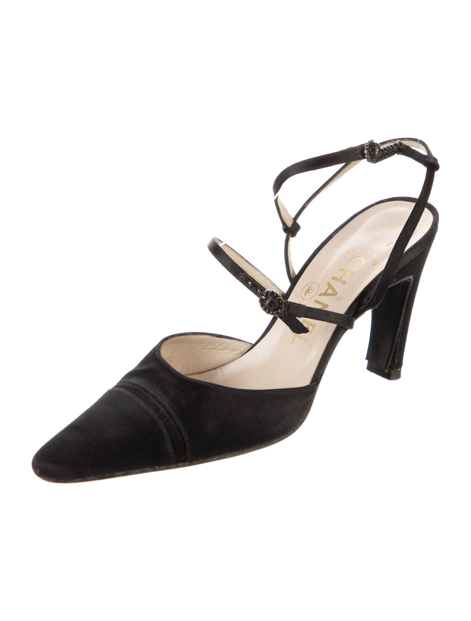 Chanel Interlocking CC Logo Satin Slingback Pumps