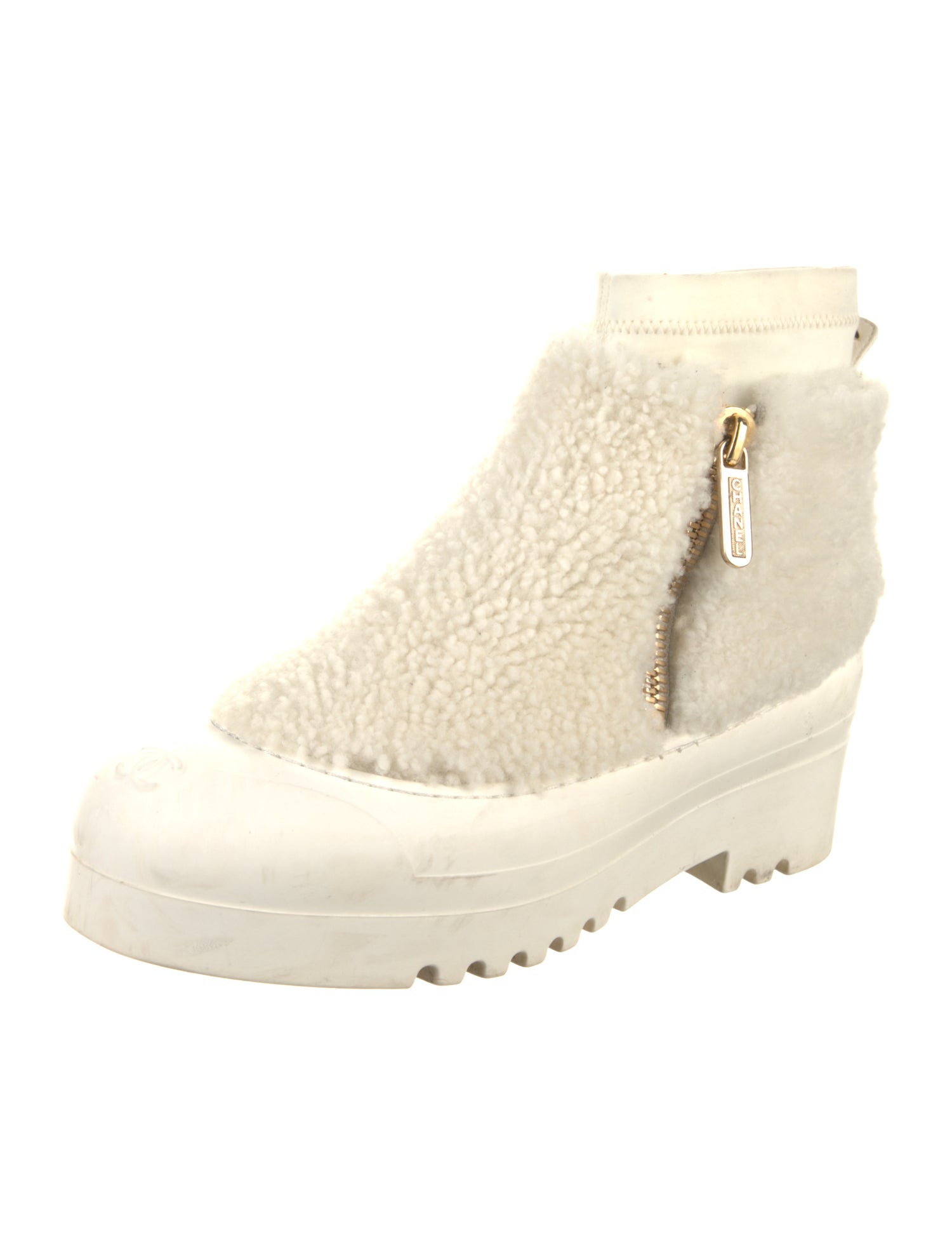 Chanel Interlocking CC Logo Shearling Boots