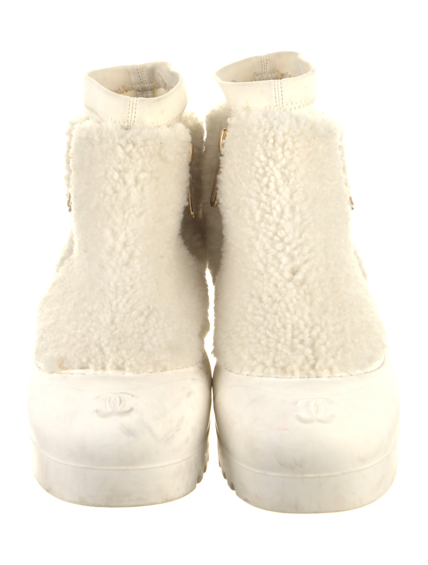Chanel Interlocking CC Logo Shearling Boots