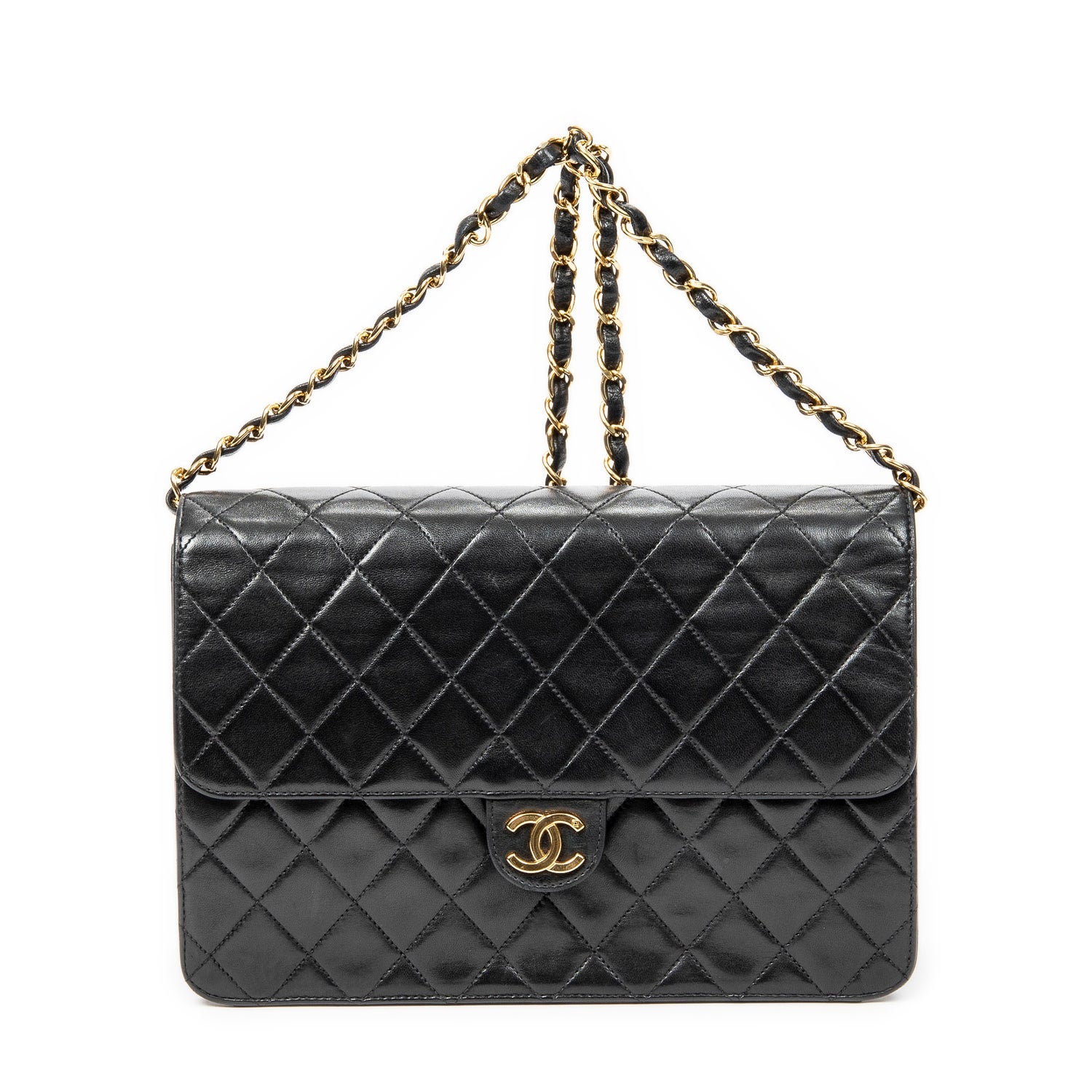 Chanel Lambskin CC Push Lock Straight Single Flap