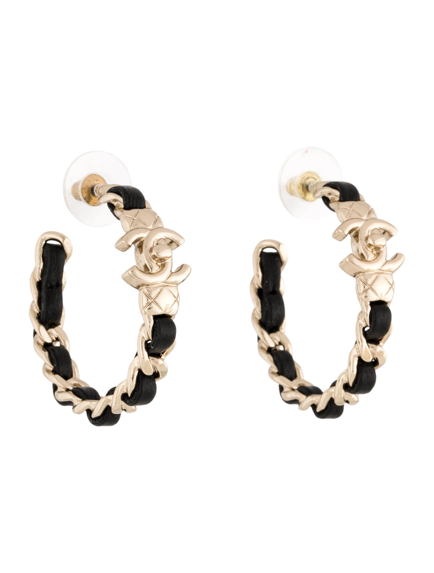 Chanel 2022 Leather Woven CC Turnlock Hoop Earrings