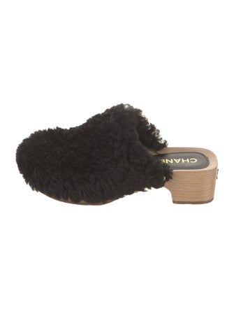 Chanel Interlocking CC Logo Shearling Mules