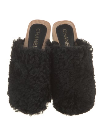 Chanel Interlocking CC Logo Shearling Mules