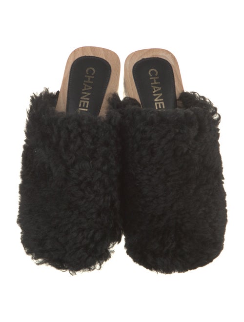 Chanel Interlocking CC Logo Shearling Mules