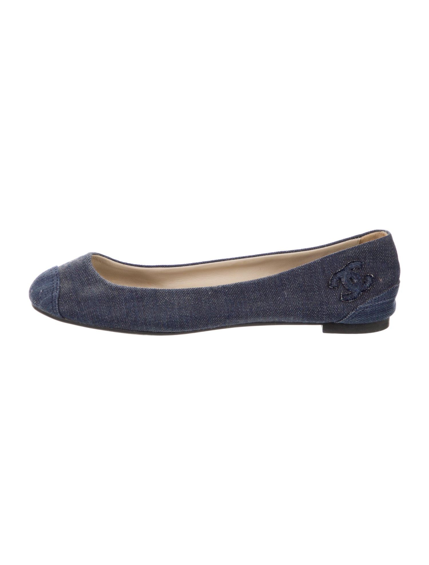 Chanel Interlocking CC Logo Denim Ballet Flats