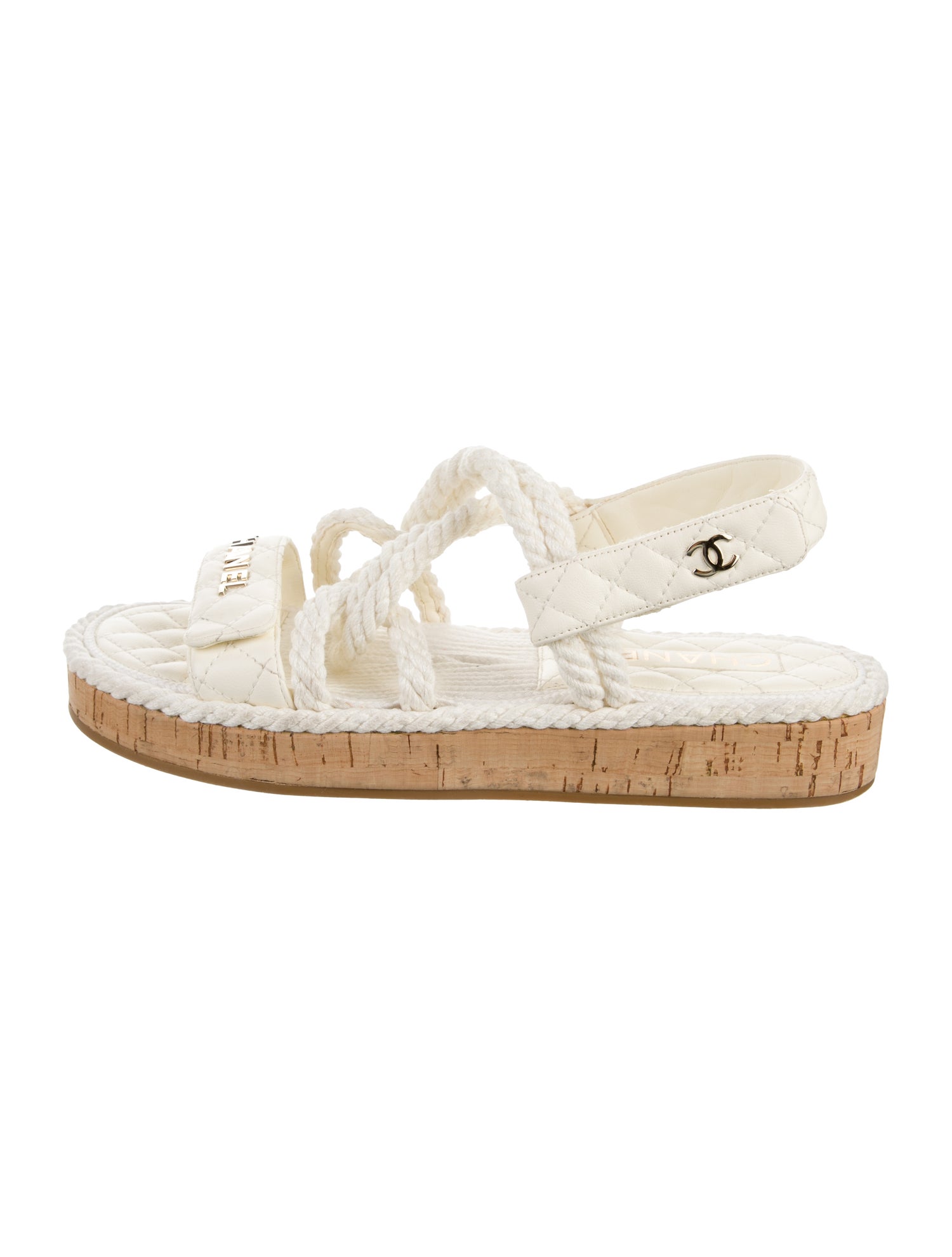 Chanel Interlocking CC Logo Leather Slingback Sandals