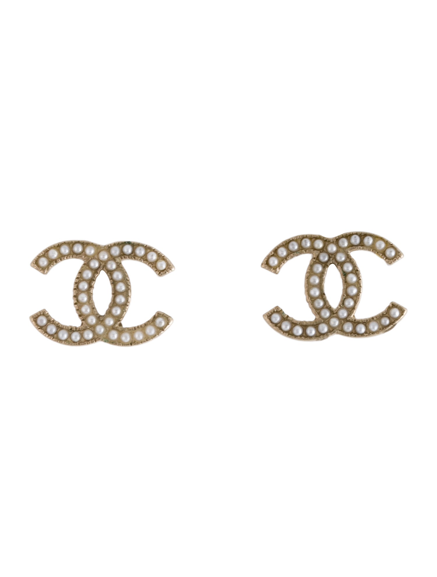 Chanel Faux Pearl CC Stud Earrings
