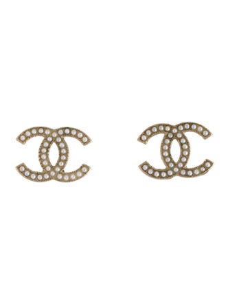 Chanel Faux Pearl CC Stud Earrings