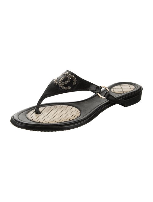 Chanel Interlocking CC Logo Leather Flip Flops