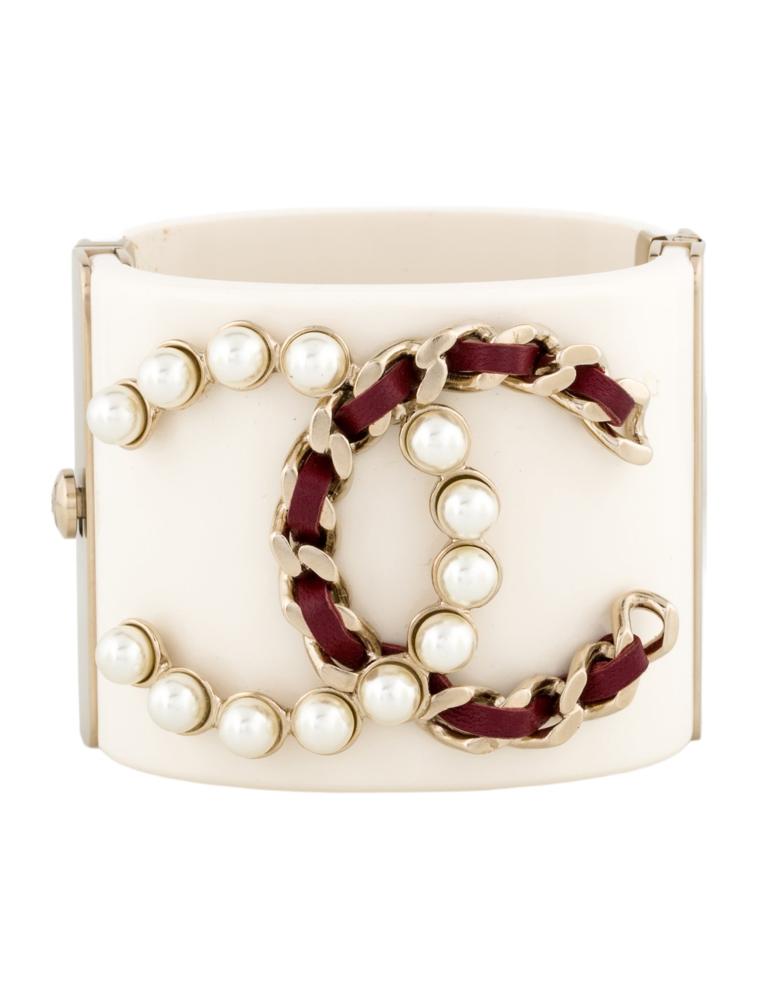 Chanel Faux Pearl, Leather & Resin CC Bracelet