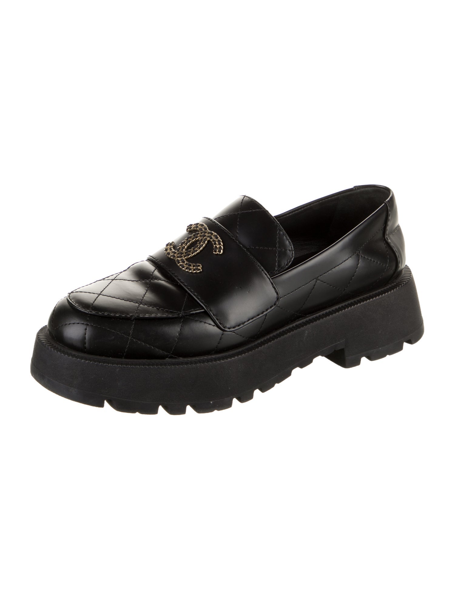 Chanel Interlocking CC Logo Leather Loafers
