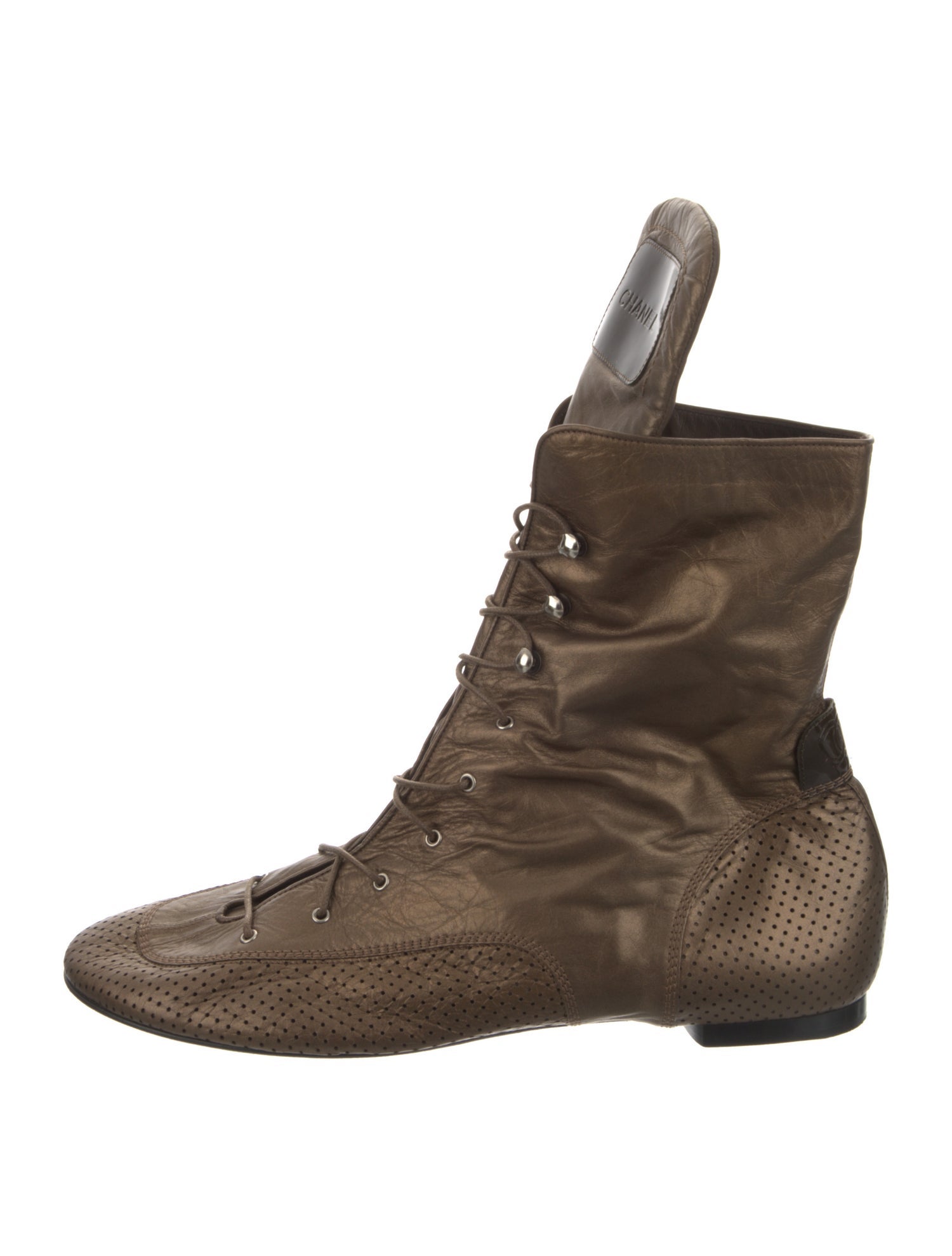 Chanel Perforated Interlocking CC Logo Lace-Up Boots