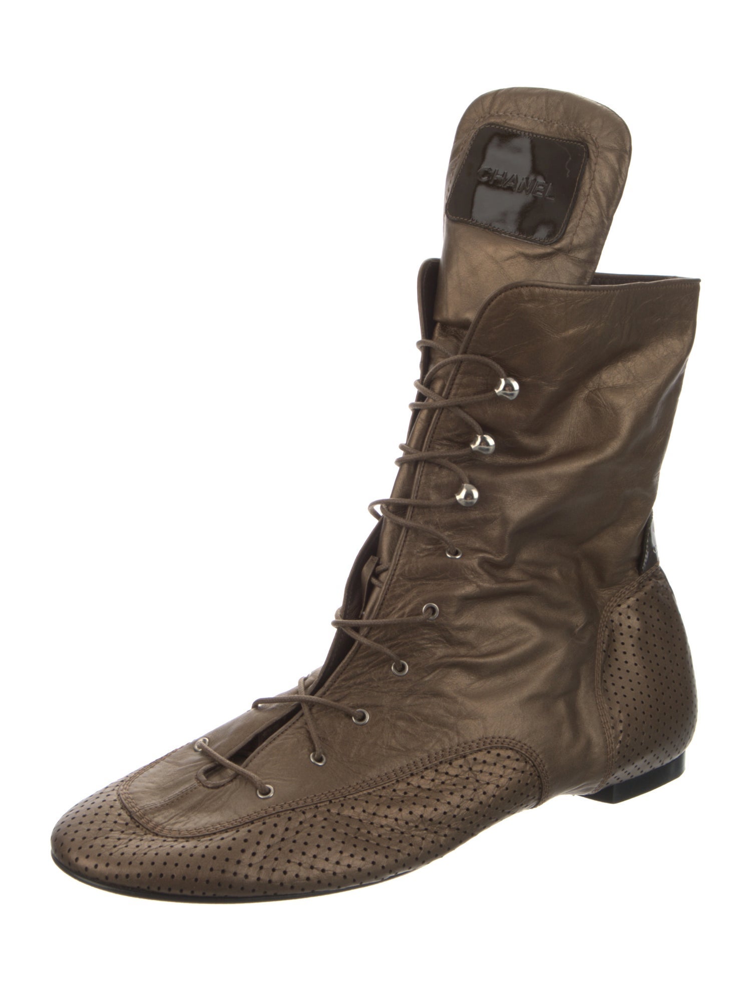 Chanel Perforated Interlocking CC Logo Lace-Up Boots