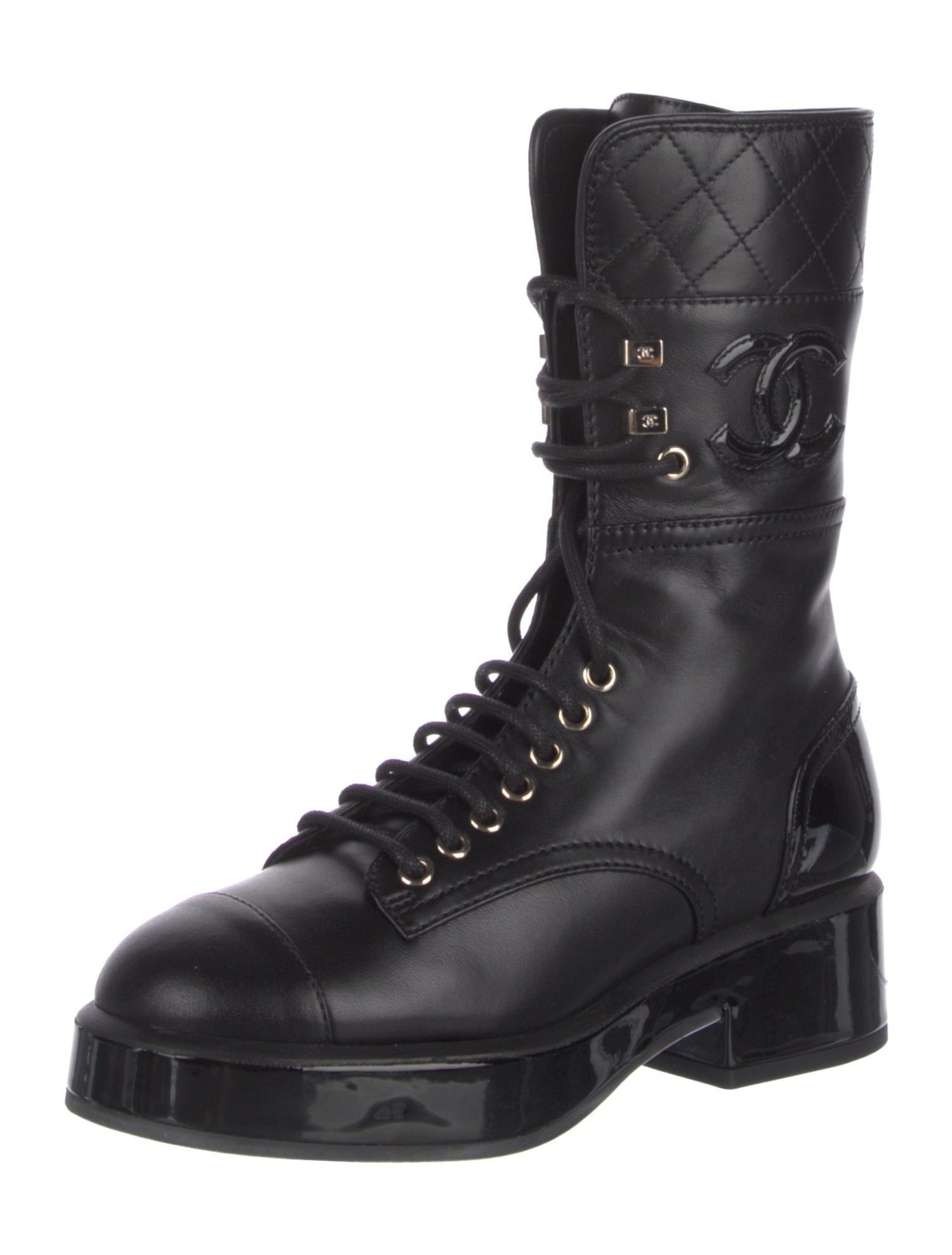 Chanel Interlocking CC Logo Leather Combat Boots